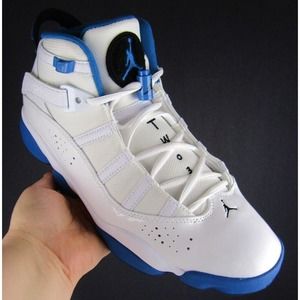 Air Jordan 6 Rings Shoes White Marina Blue 322992-114 Men's Size 9.5